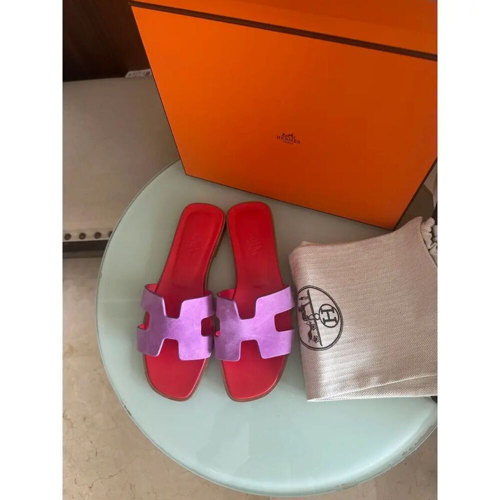 Authentic HERMES Suede Goatskin Oran Sandals size 37 in Violet Parme - Picture 9 of 11